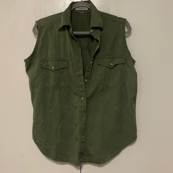 Tops Vintage Army Green Cut Off Button Up Poshmark